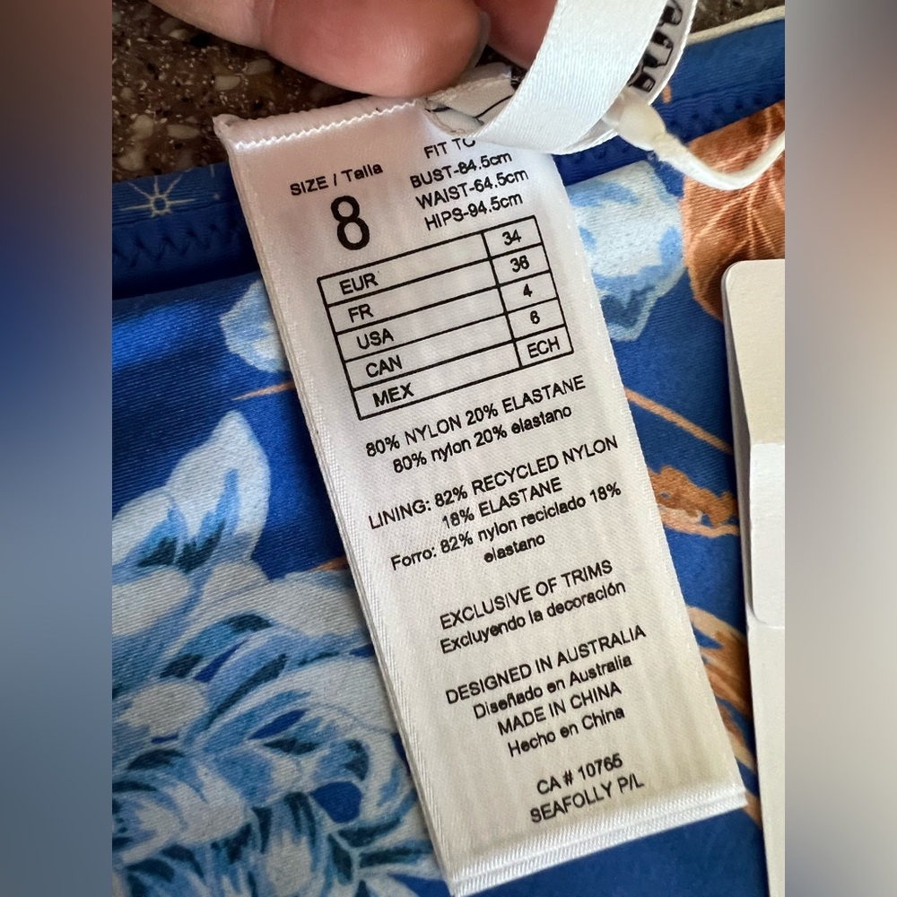 Seafolly Eden Blue High-Waisted Bikini Bottom size 8 - Picture 7 of 8
